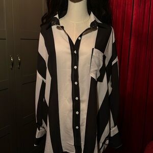 Black & white striped button down blouse